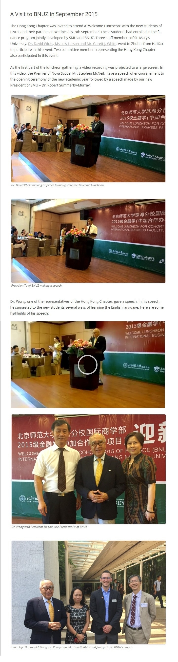 2015-09-09 A Visit to BNUZ for a Welcome Luncheon in 2015