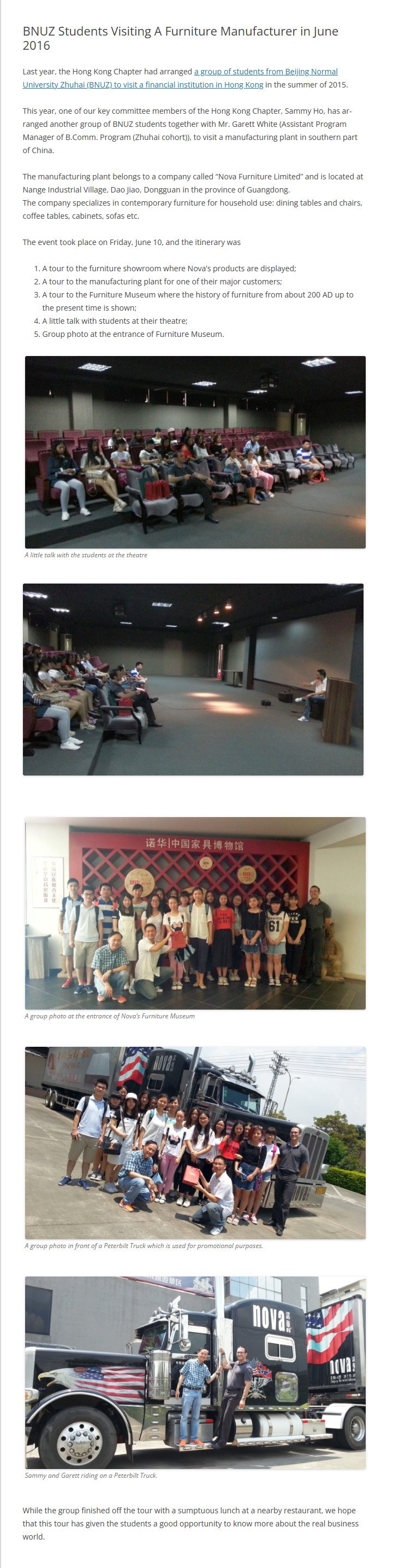 2016-06-10 BNUZ Students Visiting A Furniture Manufacturing Plant in 2016